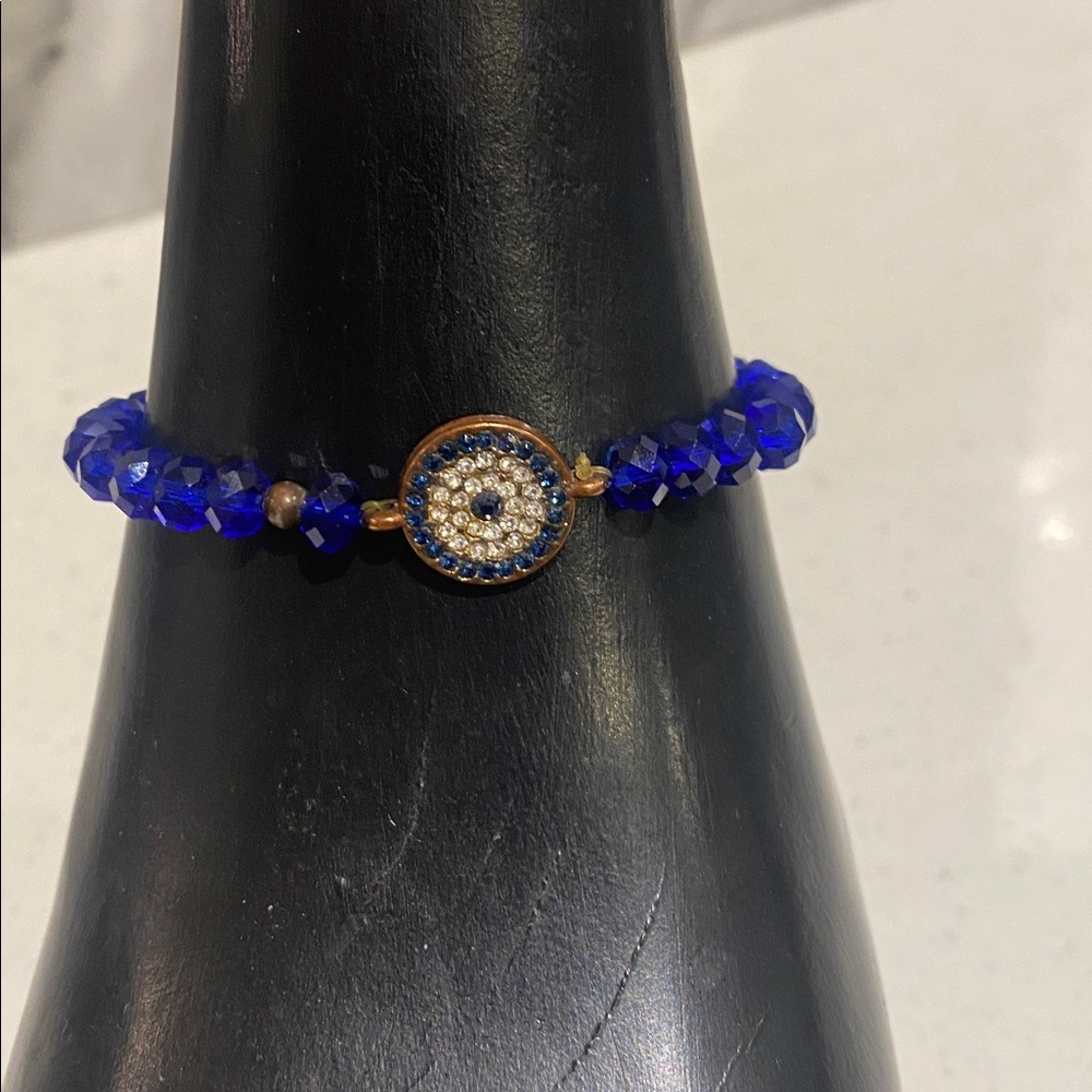 Blue Beaded evil eye Bracelet Austrian Crystal - Picture 3 of 6